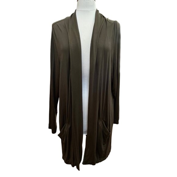 Torrid  Super Soft Knits Olive Green Open Front Long Cardigan Pockets EUC Size 3 - Picture 1 of 5